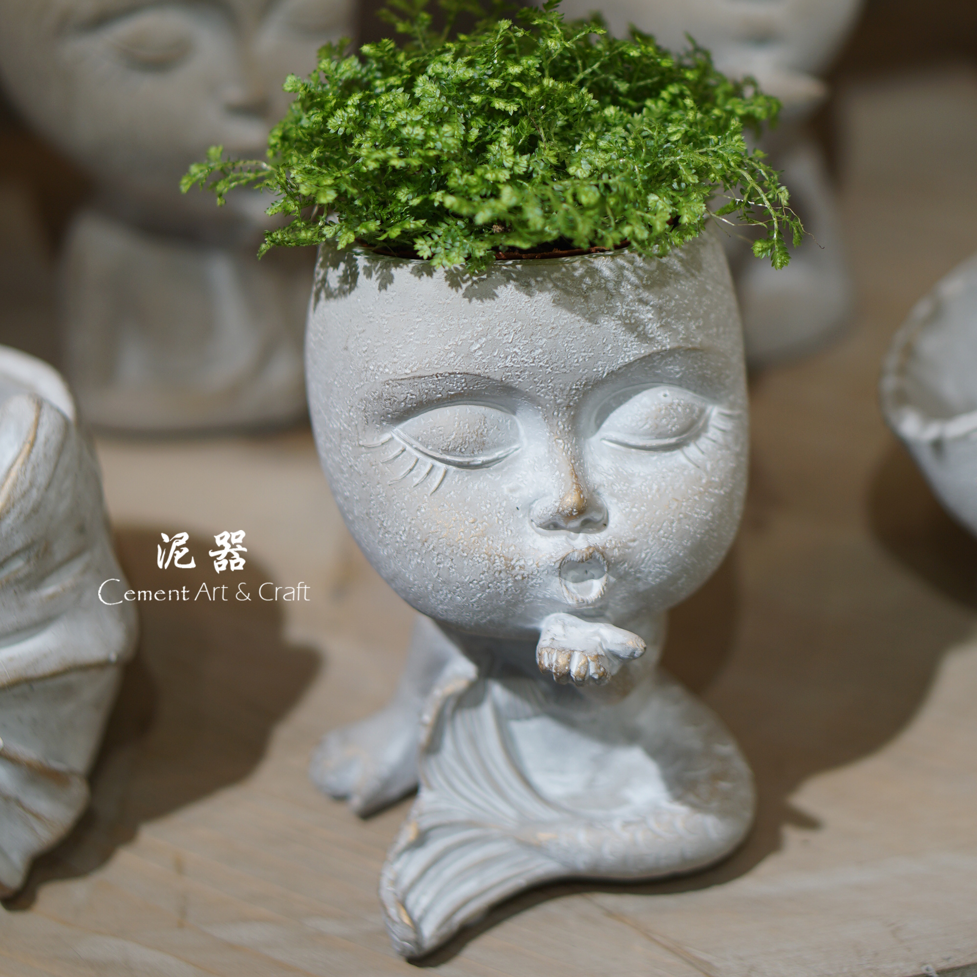 泥器 简约现代创意可爱美人鱼水泥小花盆栽多肉绿植桌面装饰摆件