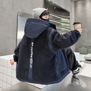 男童加绒外套2025秋冬新款羊羔毛二棉服男孩摇粒绒加厚大儿童冬季