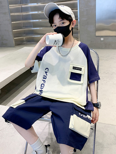 男童夏装短袖套装2026新款中大童帅气时髦男孩夏季网红儿童工装潮