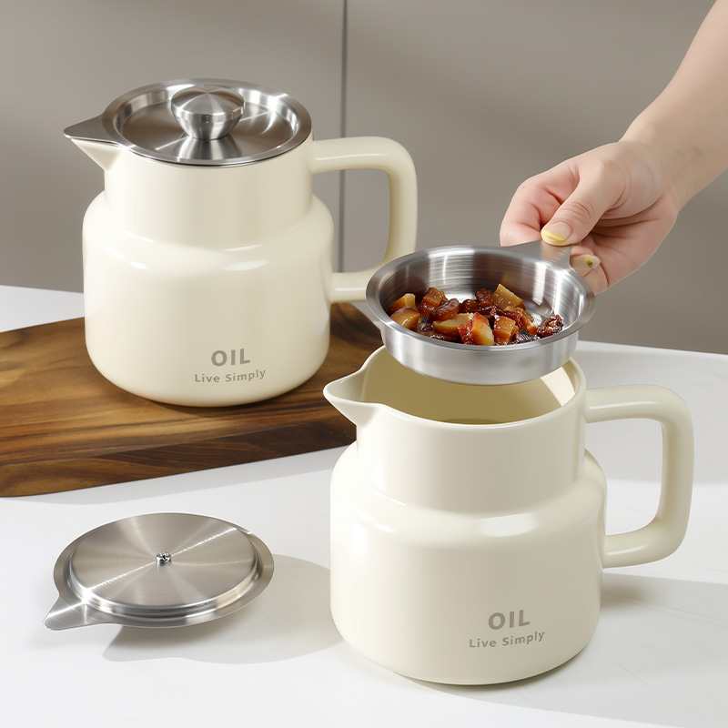 高颜值猪油罐厨房家用陶瓷罐耐高温食品级不锈钢带盖带把手大容量