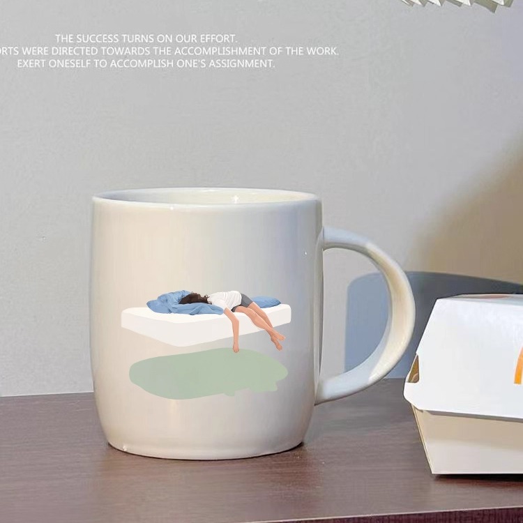 【总是睡不醒】原创ins马克杯人物插画风格陶瓷水杯办公室咖啡杯