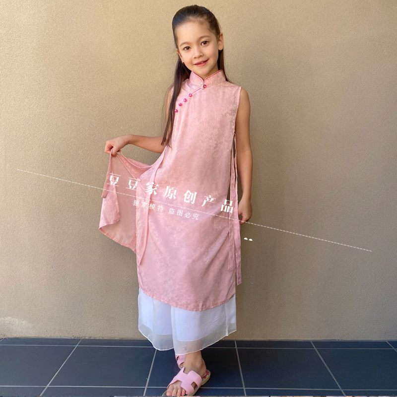 豆豆家原创薄纱夏女宝宝旗袍套装