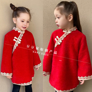  女童旗袍宝宝秋冬唐装2021新年服小女孩加厚旗袍外套拜年服