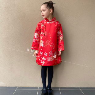  儿童连衣裙女童旗袍裙子秋冬款中式红色新年服公主裙子