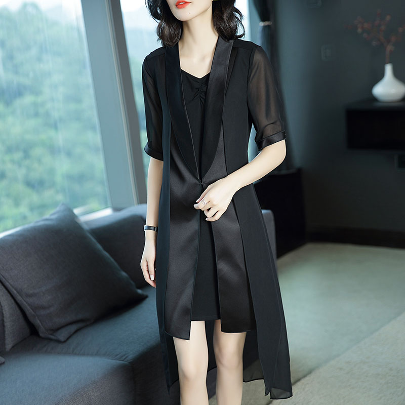 黑色风衣薄款防晒开衫宽松中长款