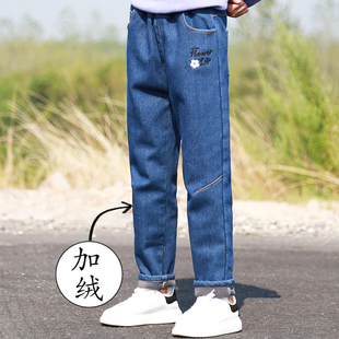 中大童加厚一体绒牛仔裤 儿童冬装 子春秋外穿洋气休闲裤 女童加绒裤