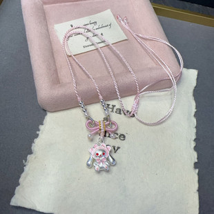 足银999兔熊项链吊坠女baby纯银卡通编织手绳送闺蜜儿童生日礼物