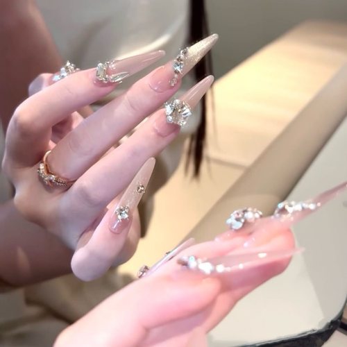 纯手工美甲穿戴甲爆闪猫眼法式