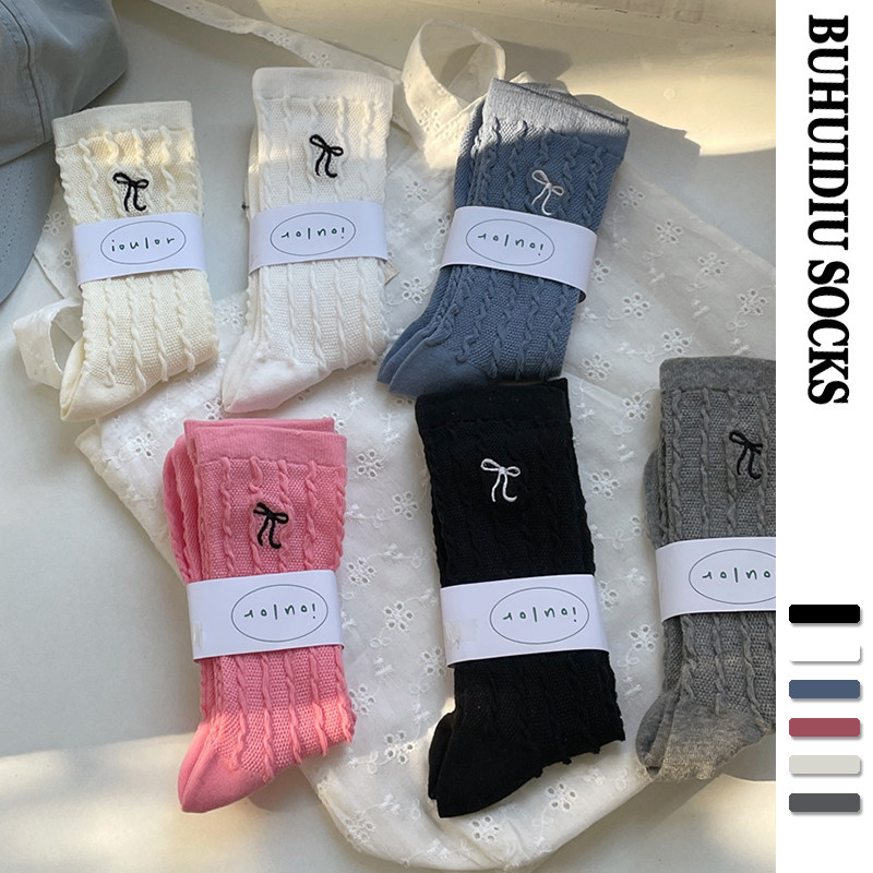 不会丢的袜子 刺绣蝴蝶结中筒袜女春夏季网红薄款芭蕾风2026新款