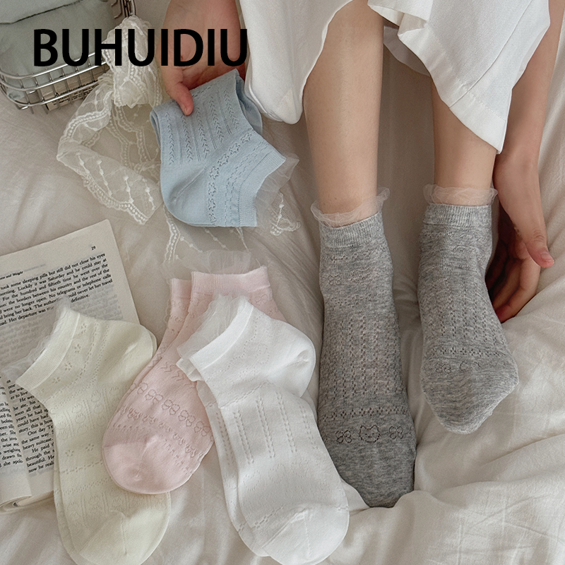 不会丢的袜子 蝴蝶结短筒袜女款夏季薄款镂空凉感纯欲风少女短袜