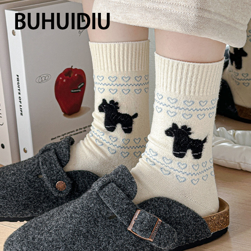 不会丢的袜子 卡通中筒袜女款秋冬季ins潮纯棉可爱植绒费尔岛长袜