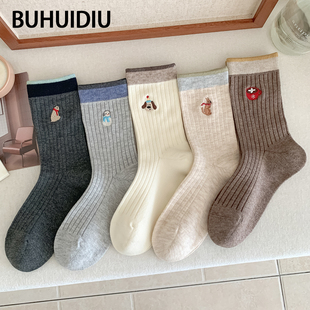 不会丢的袜子 创意卡通中筒袜女ins日系可爱复古配勃肯鞋冬天长袜