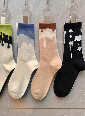 不会丢的袜子 涂鸦艺术AB袜ins潮个性左右脚不对称情侣无骨中筒袜