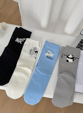 不会丢的袜子 卡通AB袜女网红款潮袜创意卡通动物春夏季中筒棉袜