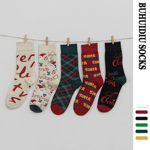 圣诞卡通ins潮中筒袜男女同款棉