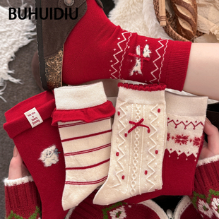 新年鸿运穿搭马年本命年中筒袜 红色羊毛袜女秋冬款 不会丢 袜子