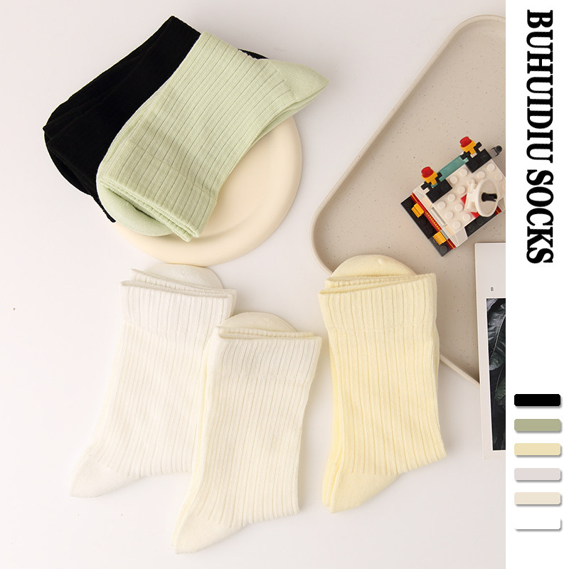 不会丢的袜子芭蕾风中筒袜夏天薄款白色竖纹配裙子女士无骨月子袜