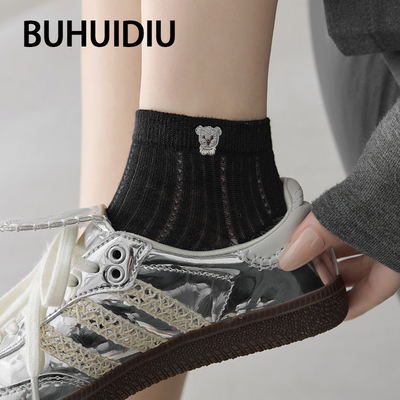 袜子夏薄款女卡通小熊短筒袜棉袜