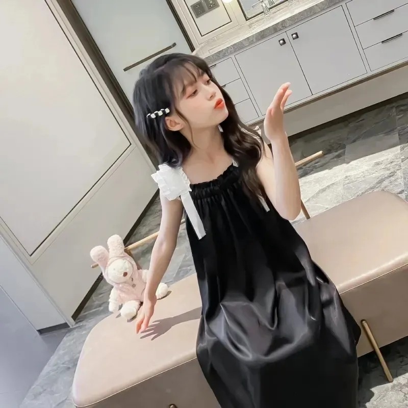 女童新款吊带睡裙夏季2023女孩公主风薄款冰丝儿童睡衣女孩家居服