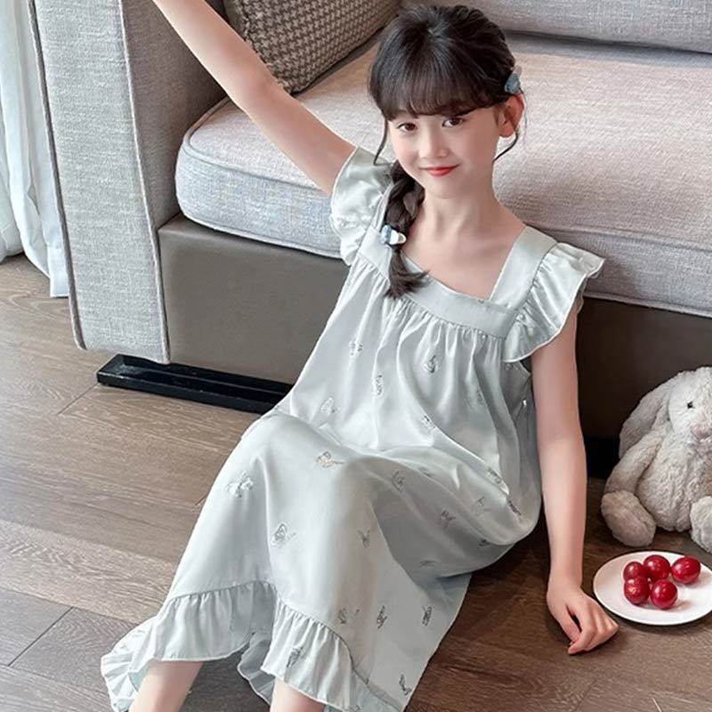 夏季女童吊带睡裙网红冰丝无袖儿童睡衣薄款中大童空调服女孩睡裙