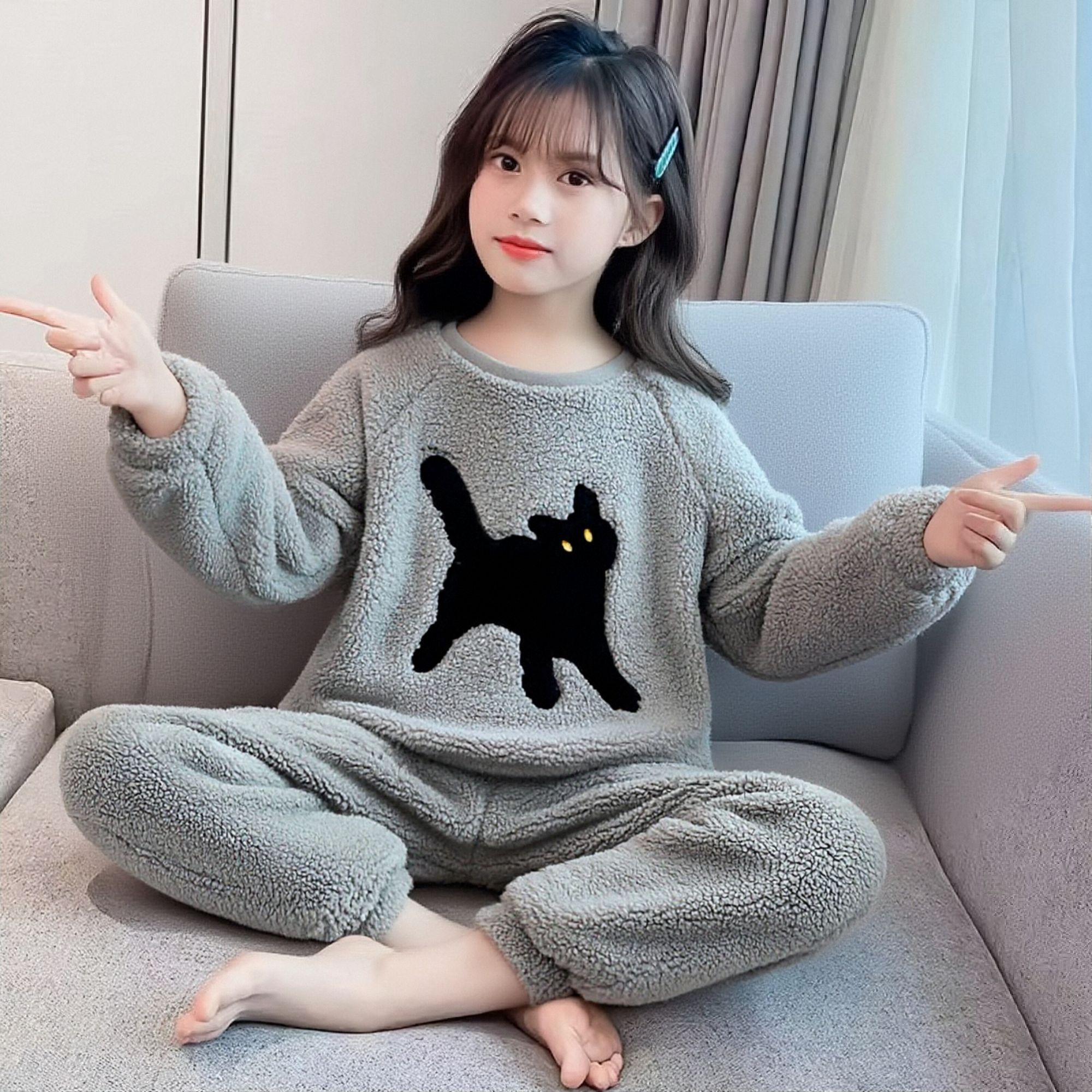 2025睡衣小女孩秋冬款法兰绒女童家居服套装保暖加厚珊瑚绒中大童