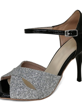 女士银色亮片高跟阿根廷探戈舞鞋 Salsa跳舞鞋 Tango 硬牛皮底