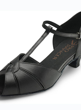 ProDancer舞鞋女低跟黑色皮中低跟柔软舒适拉丁swing salsa练习