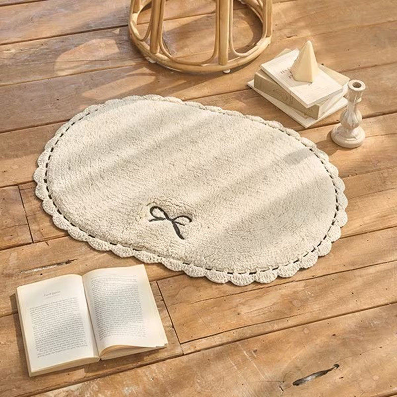 韩国进口蝴蝶结椭圆形米色纯棉吸水入户门垫卫生间浴室脚垫床前垫,居家布艺,家用脚垫,淘宝优惠券,粉丝福利购,淘宝优惠卷