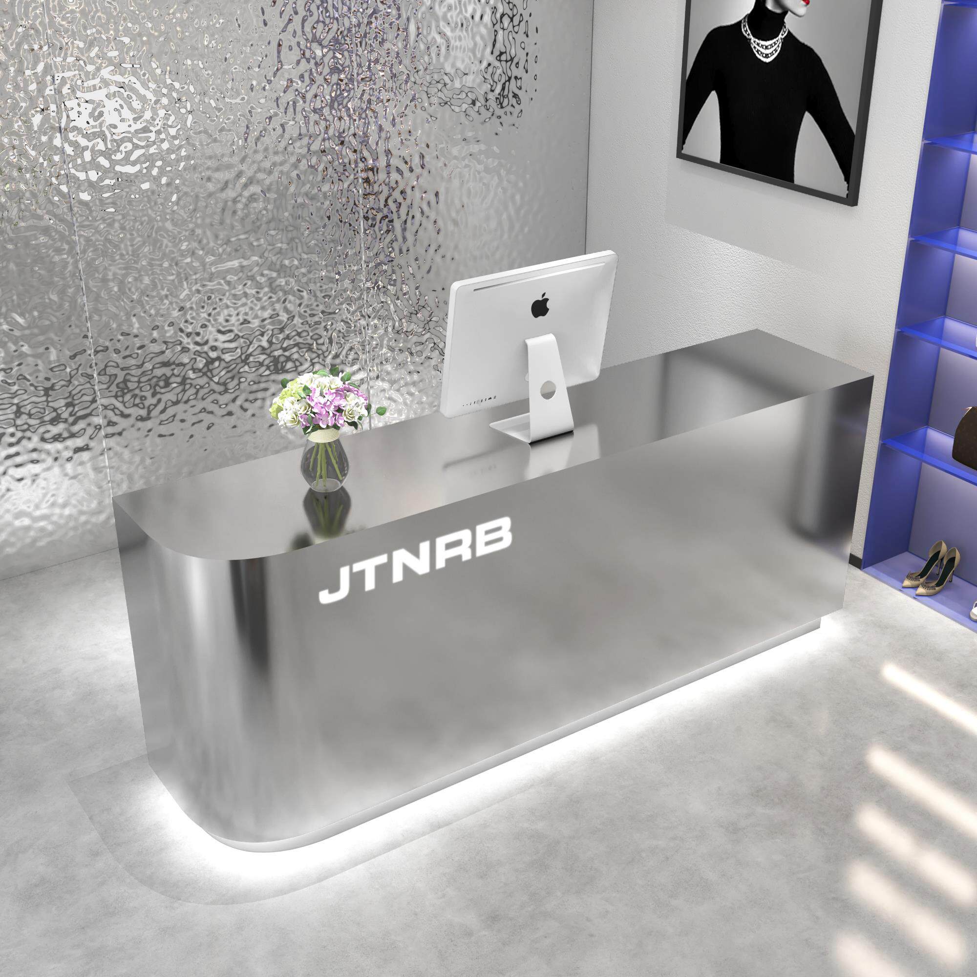 不锈钢吧台收银台服装店理发店柜台简约现代美容院网红前台接待台