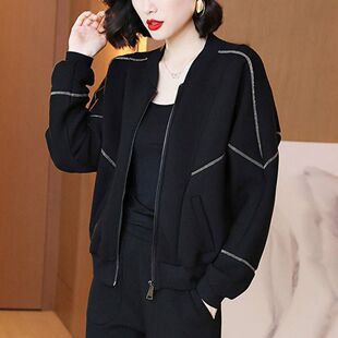 时尚休闲别致棒球服2026春秋季新款妈妈装简约减龄黑色薄款卫衣女