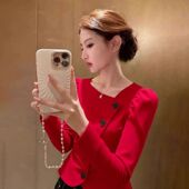 2026法式 衬衣女 显瘦收腰设计高级洋气减龄上衣小衫 红色衬衫 女新款