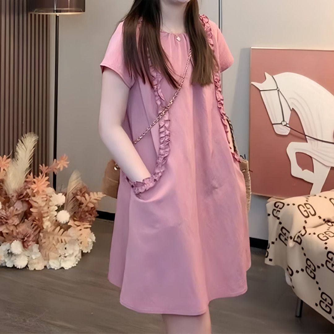 法式荷叶边遮肉连衣裙女夏季显瘦2026新款设计感洋气小众短袖裙子,女装/女士精品,连衣裙,淘宝优惠券,粉丝福利购,淘宝优惠卷