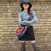 尼泊尔手工编织祖母格斜挎包春夏百搭大容量度假风海边拍照氛围