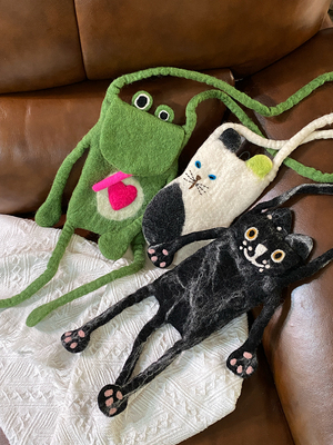 贼个性青蛙猫咪羊毛毡手机包