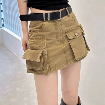 2025新款美式复古工装牛仔短裙