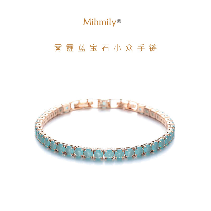 德国【设计师】Mihmily雾霾蓝宝石手链女18K金平安扣时尚精致气质