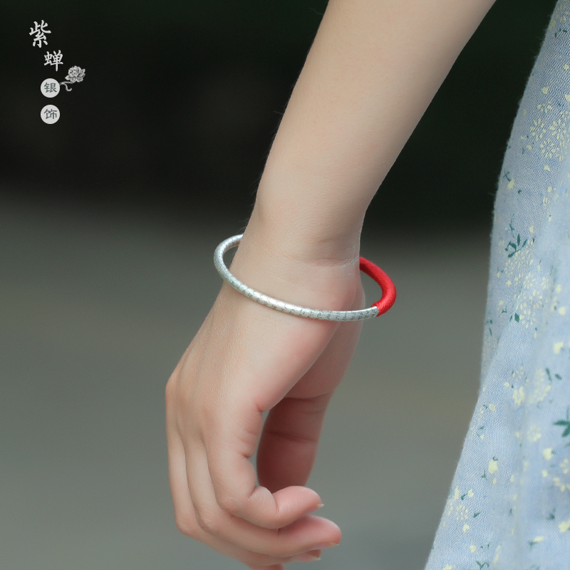 999足银手镯细款复古泰银情侣