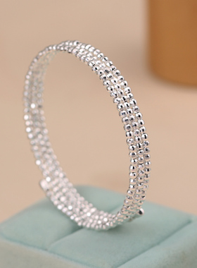 时尚女925纯银三层手镯镭射闪亮