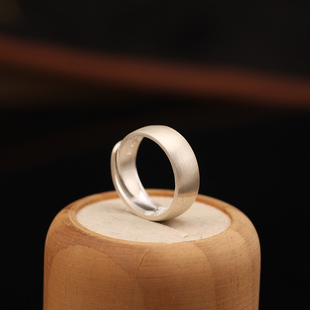 999足银戒指拉丝开口宽版厚重纯银戒子男女内刻多福字素银戒指环