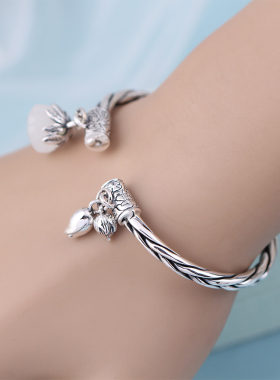 s999复古风编织麻花吊坠足银手镯