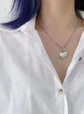 紫蝉925纯银银饰OT扣大爱心项链