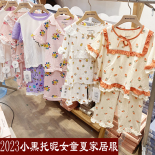 家居服儿童睡衣空调服 2023夏小黑托昵女童短袖 家居服小黑托尼薄款