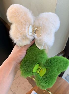 仙女蝴蝶超大兔毛神器后脑勺头饰绿色抓夹发抓甜美网红造型