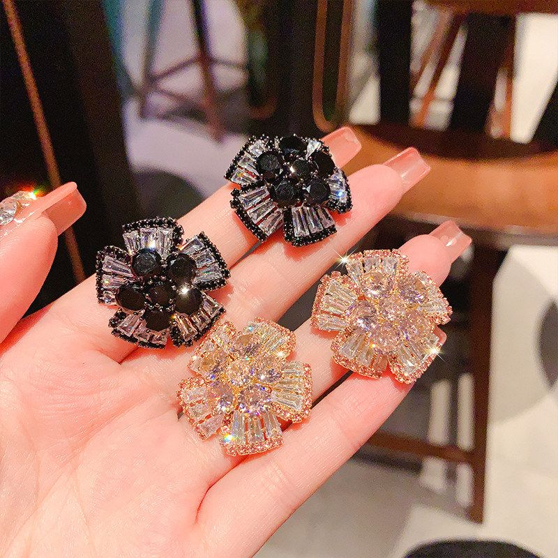 耳钉满钻欧美花朵耳坠高级感年