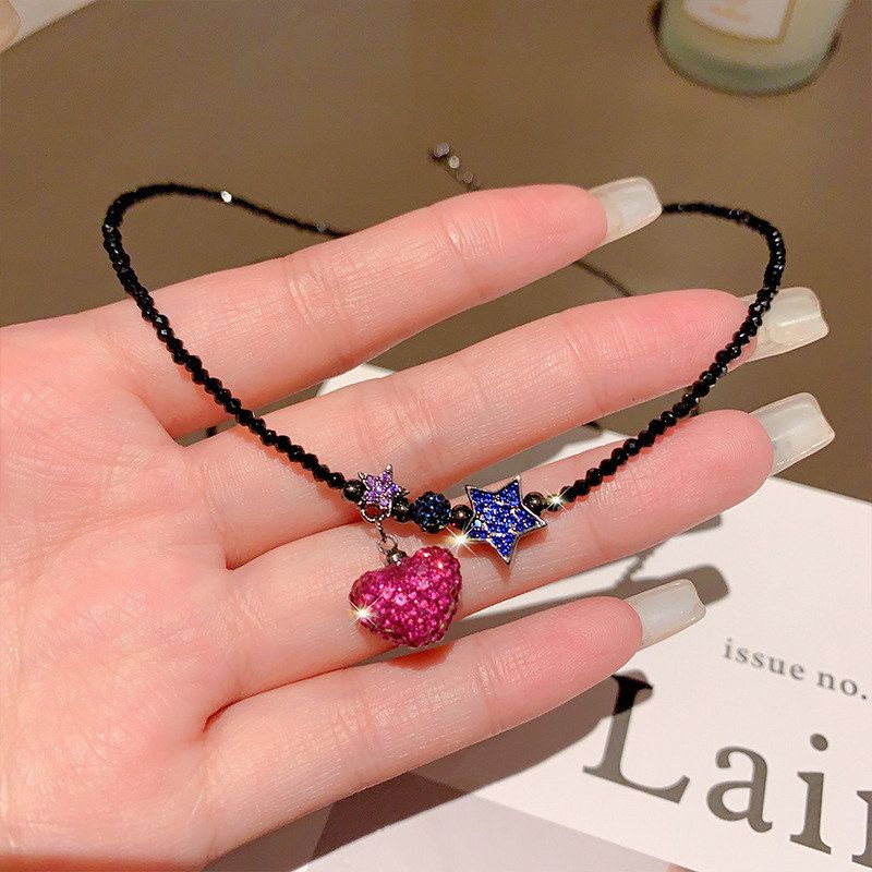 红色简约爱心项链新款锁骨高级