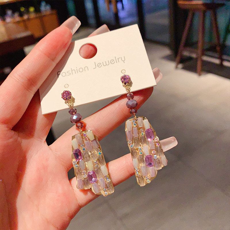 独特水晶潮轻奢新款几何耳坠大气