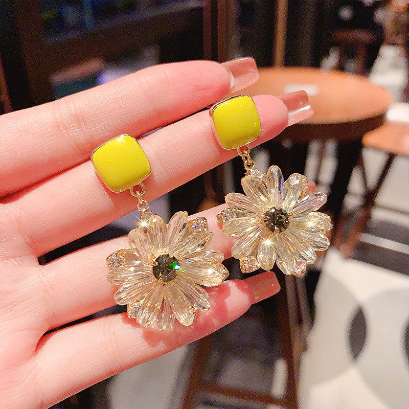 水晶耳钉耳环潮夏季耳饰花朵高级