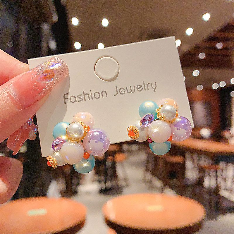 高级感银针彩色珍珠复古巴洛克