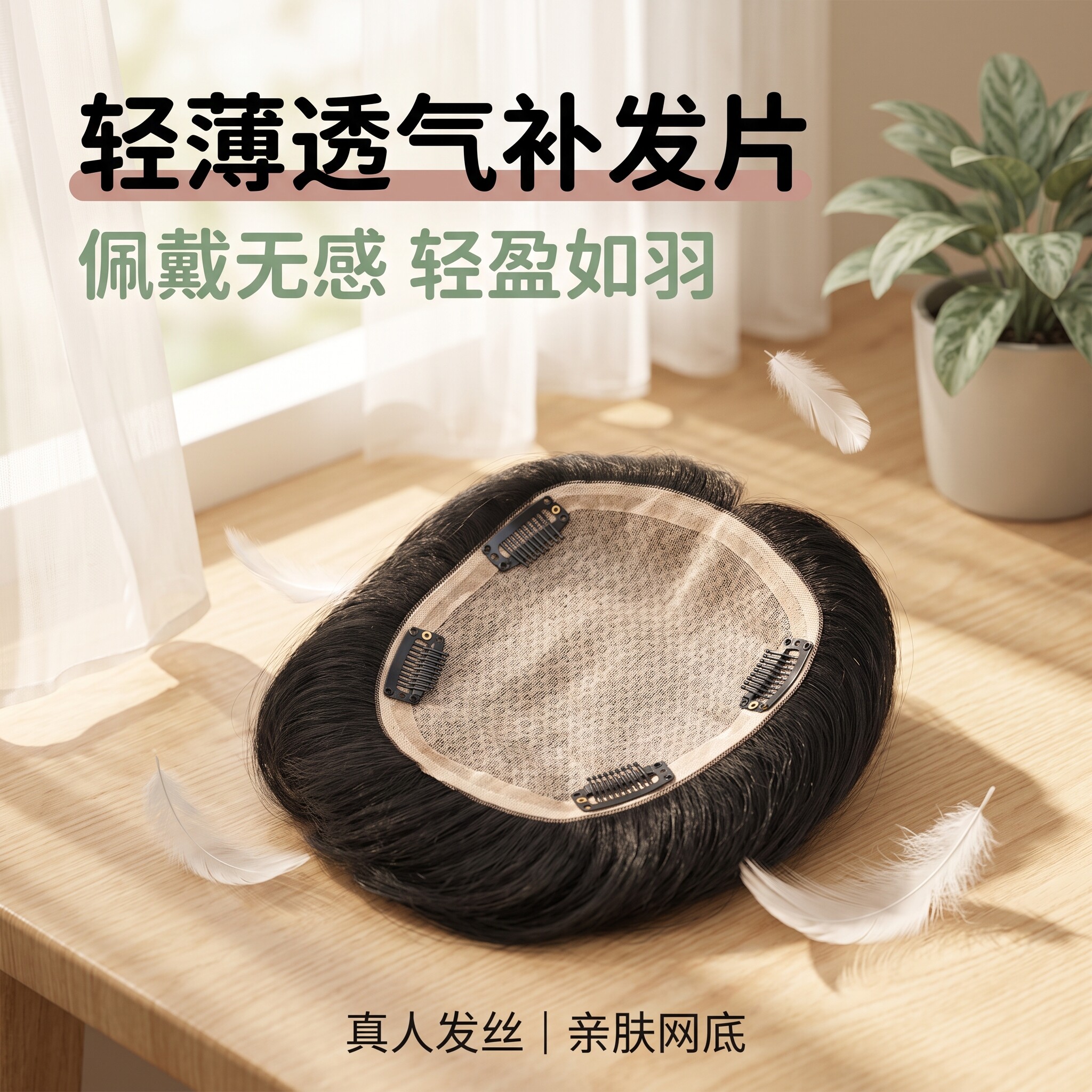 真人发丝双递针假发片无痕遮白发