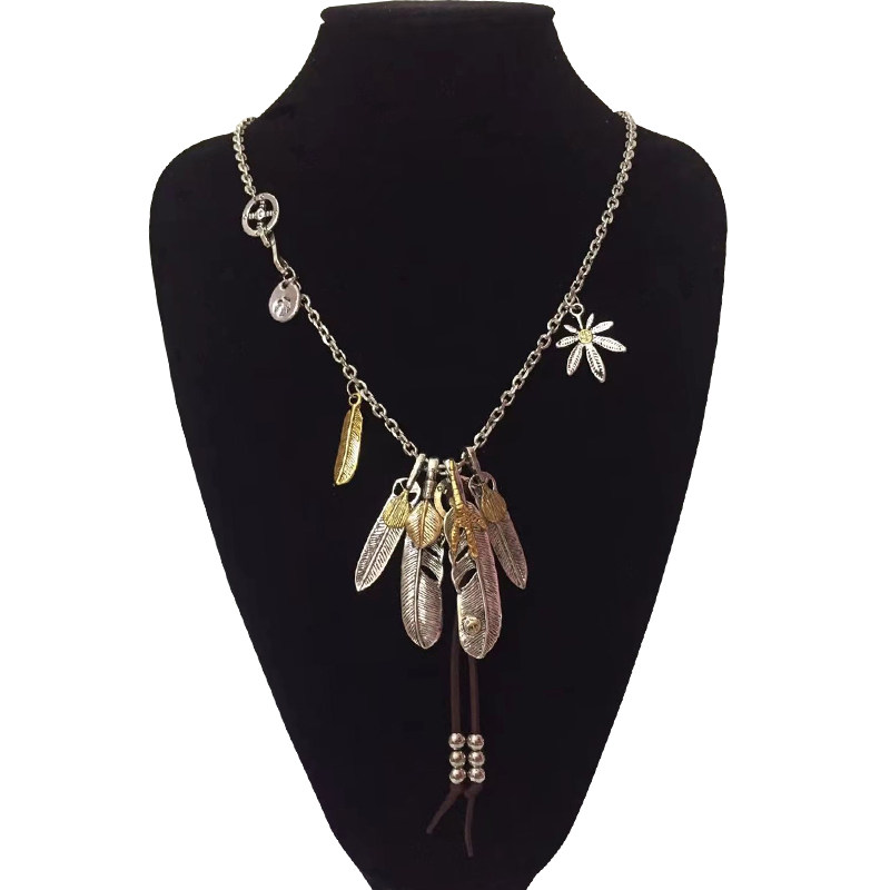 高桥风格羽毛项链欧美复古潮流百搭印第安日韩风男女士吊坠菊地健